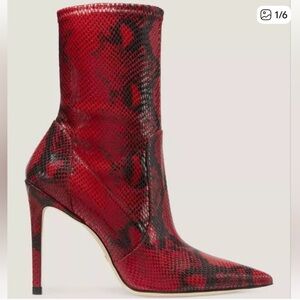 Stuart Weitzman Red and Black Snakeskin Pointed Ankle Boots